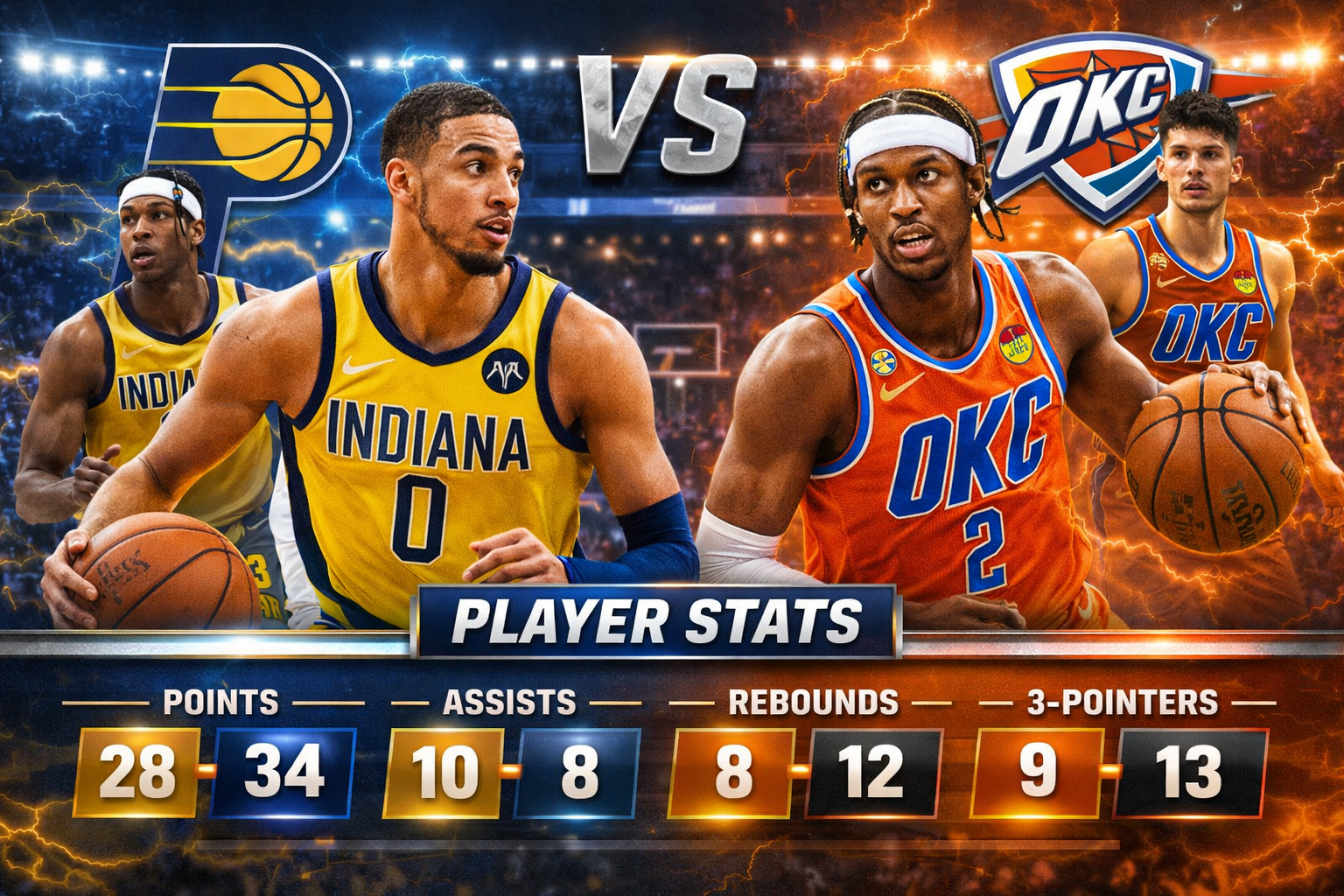 indiana pacers vs oklahoma city thunder match player stats